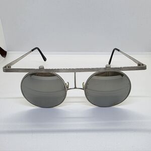Steampunk Round Metal Sunglasses J-1 Industrial Top Bar Frame Silver Tone Frame